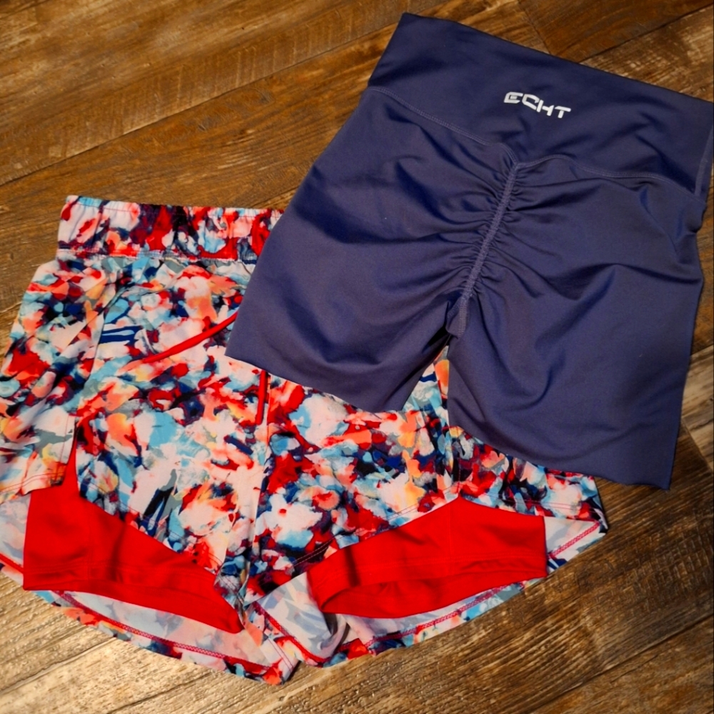 Bundle Of 2 Shorts Avia Women M 8-10 Blue Floral High Rise & ECHT Workout